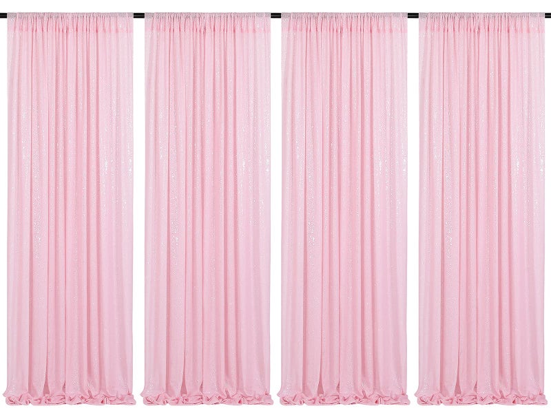 SoarDream Pink Sequin Backdrop Curtains-4 Panels 2FTx8FT Pink Backdrop for Valentines Day, Glitter Party Decorations Background Drapes for Wedding Birthday Anniversary Graduation Photo Booth Decor - Image 1